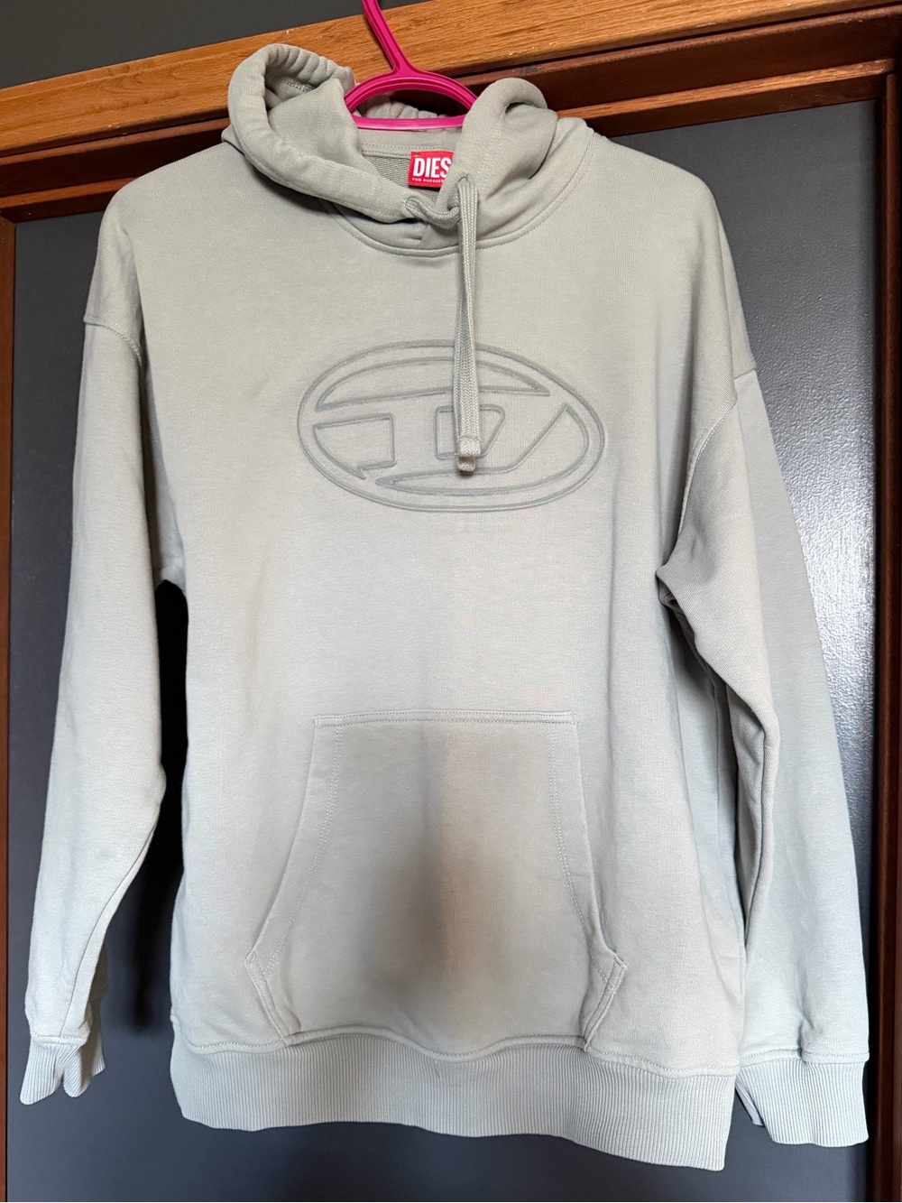Diesel Sage Green Pullover Hoodie with Embossed Logo